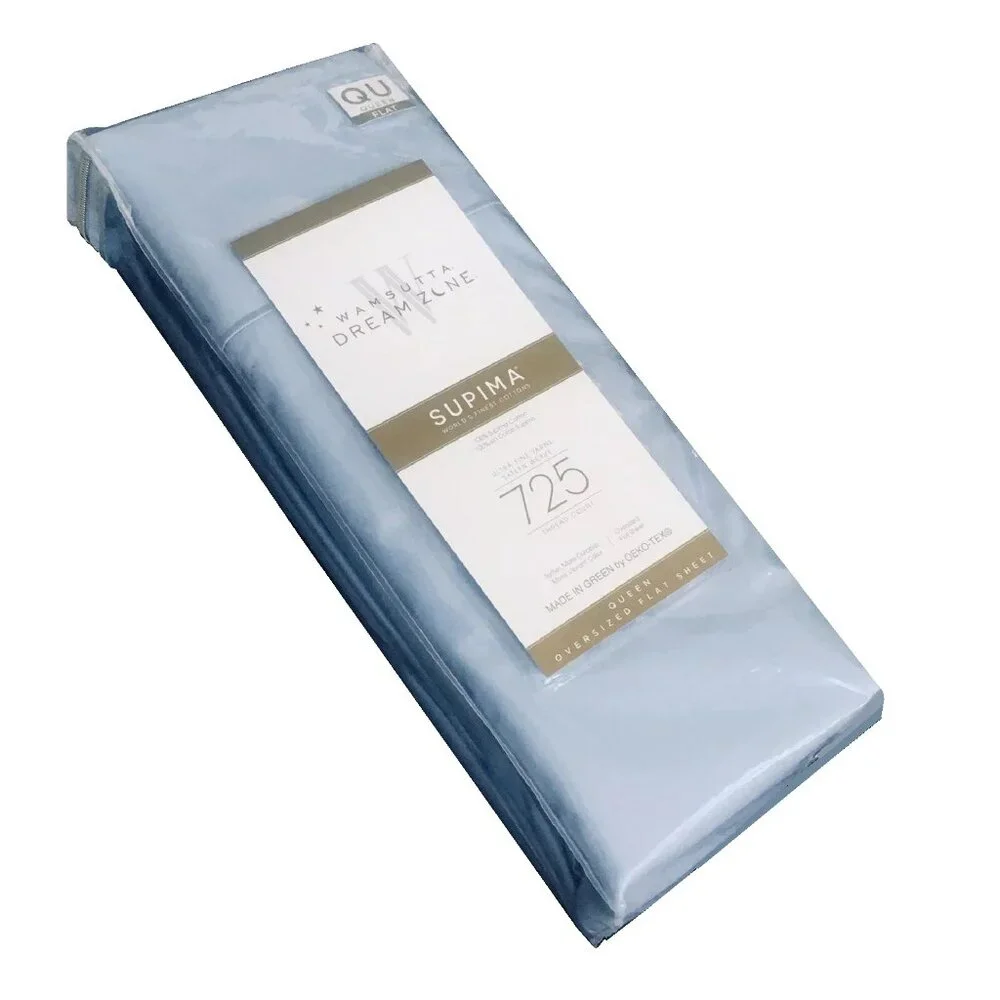new LIGHT BLUE Wamsutta Dream Zone 725 TC 100% Cotton Oversized QUEEN Flat Sheet